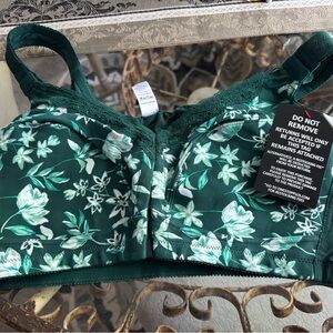 Floral Green Lace Trim Bra NWT